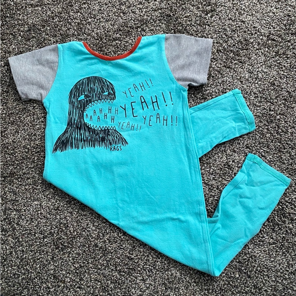 Rags to Raches Teal and Gray Kids One Piece